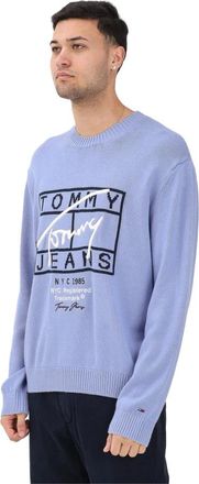 Tommy Jeans Signature Logo Sweater - Heren - Ronde hals truien - Blauw - XL - Katoen - Truien & Vesten