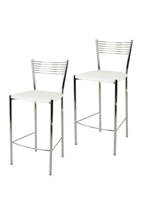 Tommychairs Tommychairs 2 Taburetes Elegance Acero Cromado Asiento Polipiel Blanco