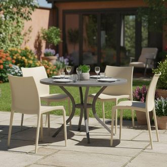 Dmora Silla De Exterior Grover, 4 Sillas Apilables Made In Italy, Soporta 120 Kg, Beige