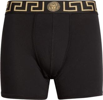 Versace Grecca Band Boxer Briefs in Black Gold Greek Key at Nordstrom, Size 3