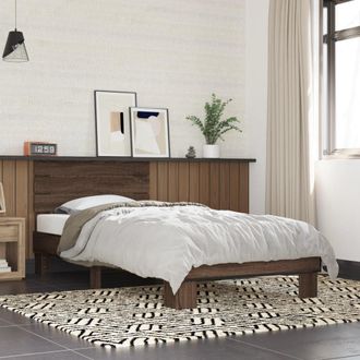 vidaXL Vidaxl - Estructura Cama Madera Ingenier&iacute;a Metal Marr&oacute;n Roble 100x200 Cm