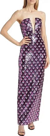Ramy Brook Ramona Sequined Strapless Gown In Pink Orchid Checkmate