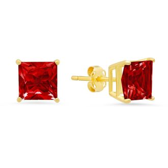 MAX + STONE 14k Yellow Gold Solitaire Princess-Cut Gemstone Stud Earrings (7mm)