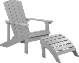 Beliani Silla De Jard&iacute;n Gris Claro De Madera Sint&eacute;tica Con Reposapi&eacute;s Resistente A La Intemperie Estilo Moderno Adirondack