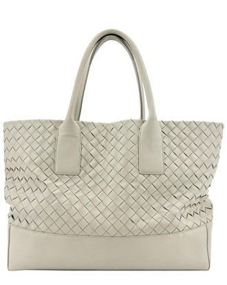 Bottega Veneta White Intrecciato Lambskin Medium Tote (Authentic Pre-Loved)