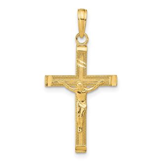 Diamond2Deal 14k Yellow Gold Diamond-cut Fancy Tipped Crucifix Pendant
