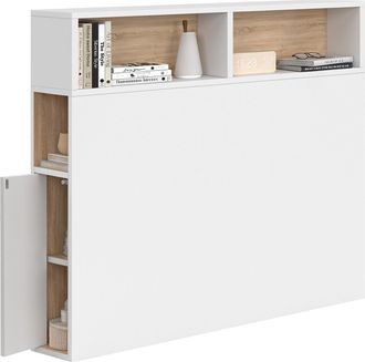 IDMarket Testiera Cleo 95 Cm Free-standing Con Contenitori Chiusi E Nicchie In Bianco E Faggio