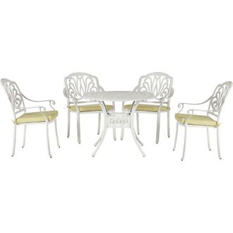 Beliani Conjunto De Comedor Para Jard&iacute;n Mesa Exterior De Aluminio Blanco Crema 4 Sillas Con Cojines De Asiento De Poli&eacute;ster Ancona