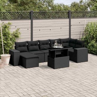 vidaXL Set De Sof&aacute;s De Jard&iacute;n 8 Piezas Y Cojines Rat&aacute;n Sint&eacute;tico Negro Vidaxl