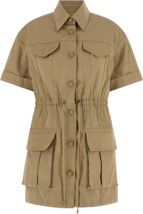 Balmain Green Solid Shirt Collar Mini Dress