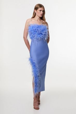 Karen Millen Womens Figure Form Bandage Feather Detail Bandeau Knit Midi Dress - Blue - Size X-Small
