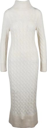 Eleventy Kleedjes, Dames, Beige, M, Kasjmier, Lange jurk met hoge hals