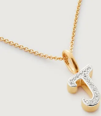 Monica Vinader Gold Alphabet J Diamond Fine Chain Necklace Adjustable 46cm/18 Diamond