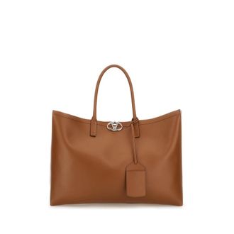 Valentino Garavani Brown Leather Medium Vlogo Locker Shopping Bag