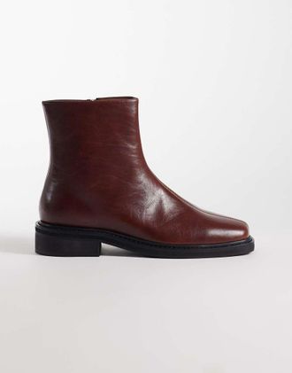 Asos Stivali con zip e cuciture rosso brunito