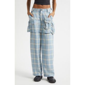 Collina Strada Ocean Plaid Cargo Skirt Overlay Wide Leg Pants at Nordstrom, Size X-Small