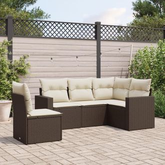 vidaXL Set Comedor De Jard&iacute;n 5 Piezas Y Cojines Rat&aacute;n Sint&eacute;tico Marr&oacute;n Vidaxl