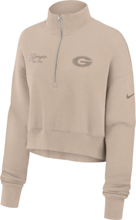 Nike Georgia Neutral Stance Collection Phoenix Nike Womens College Oversized Cropped 1/4-Zip Crew in Brown | 01N905YGBN-6DN