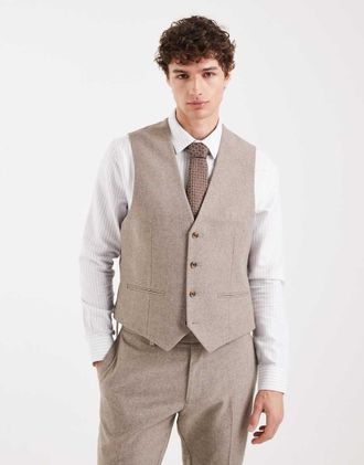 Asos Gilet da abito slim beige in misto lana-Neutro