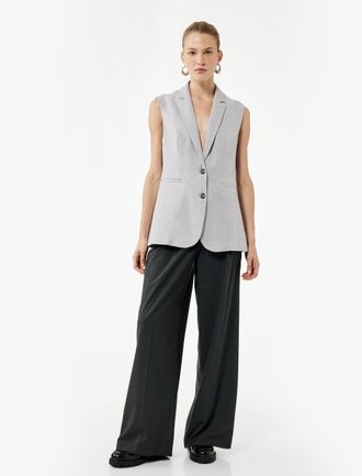 Koton VESTEN Grijze Mouwloze Blazer Lange Pasvorm