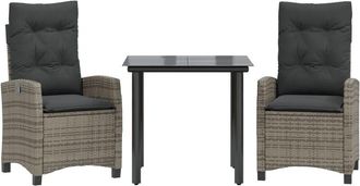 vidaXL Vidaxl - Set Comedor De Jard&iacute;n 3 Piezas Con Cojines Rat&aacute;n Sint&eacute;tico Gris