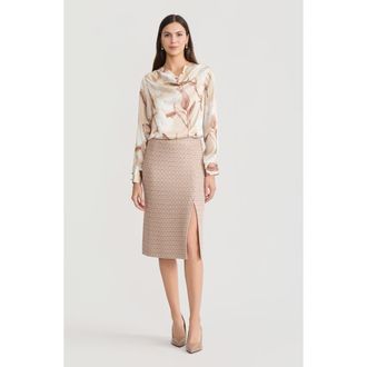 Misook Draped Neck Floral Print Silk Blouse in Biscotti/charmeuse at Nordstrom, Size Xx-Large