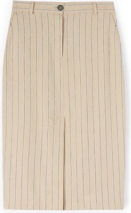 Motivi Gestreepte linnenmix kokerrok - Dames - Midirokken - Beige - 2XS - Linnen - Rokken