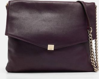 Carolina Herrera Dark Purple Leather Envelope Flap Shoulder Bag