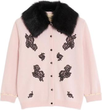 Valentino Garavani Cardigan in shearling con decorazione - Rosa