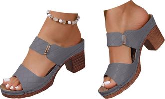 Generic Chunky Sandals Womens Heeled Sandals Open Toe Slip on Block Womens Chunky Mid Heels Ankle Square Heels Sandal Slippers Casual Comfortable Summer Backl