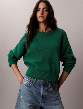 Calvin Klein Jeans Calvin Klein Womens Textured Monogram Relaxed Sweater - Bright Green - XS