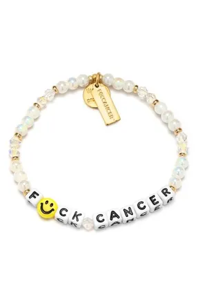 Little Words Project Fck Cancer Beaded Bracelet in White at Nordstrom, Size Small