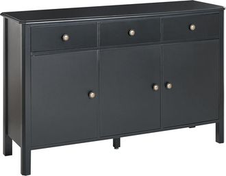 Beliani Aparador Negro Dorado 120 X 39 Cm Mdf 3 Puertas Estantes Cajones Almacenaje Olate