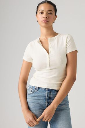 Levi's Dry Goods Pointelle Short Sleeve Henley - Mujer - XS - White / Egret