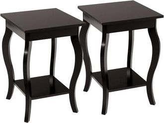 Costway Costway - Mesita De Noche, Mesa Auxiliar De 2 Piezas, Con Patas Curvadas Elegantes, Mesa Centro Abiertos De 2 Niveles, Mesillas De Noche Dormitorio Pa