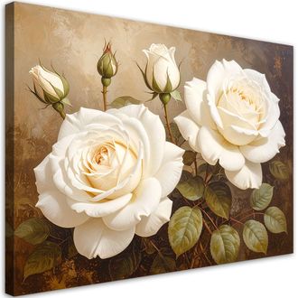 Feeby Cuadro Sobre Lienzo, Rosas Color Crema Flores, 120x80
