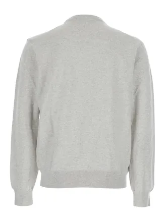 Maison Kitsun&eacute; Fox-Patch Merino Wool Sweater - Gray