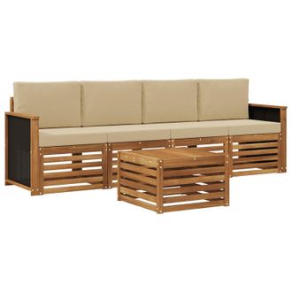 vidaXL Conjunto De Sof&aacute;s De Exterior Con Coj&iacute;n 5 Pcs Natural Y Beige Vidaxl