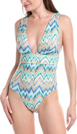 Milly Tropical Chevron V-Neck One-Piece