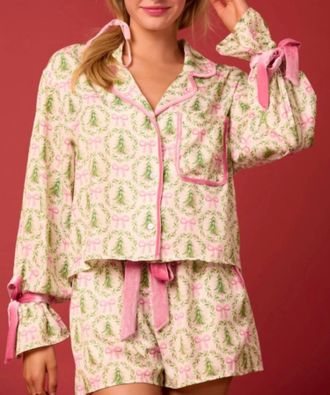 Peach Love California Christmas Jammies Top & Short Set In White
