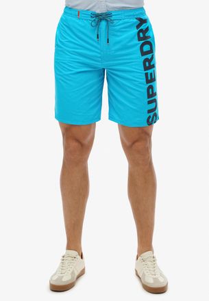 Superdry Badeshorts SUPERDRY CLASSIC 19 LOGO BOARDSHORT, Herren, Gr. XXL, N-Gr, blau (hawaii blau), Polyester, bedruckt, Badehosen Badeshorts