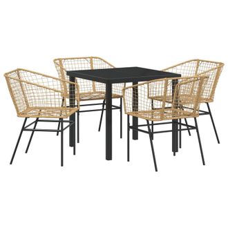 Berkfield Home 5 Piece Garden Dining Set Brown Poly Rattan