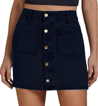 Generic Denim Skirts for Women UK Short - Button Up Skirts for Women UK - Plus Size Skirt Suit Summerskirts Skirt Elasticated Waist Short Summer Flower Prints