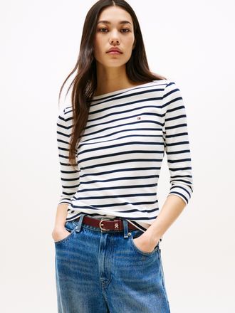 Tommy Hilfiger NEW CODY SLIM BOAT-NK 3/4SLV mit U-Boot und Streifen gestreift, casual, slim fit, Baumwolle, U-Boot-Ausschnitt