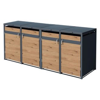 ML Design Cobertizo para 4 cubos de basura 240l acero antracita aspecto roble