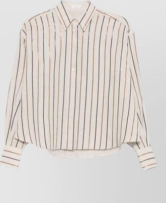 Brunello Cucinelli linen shirt long sleeves striped pointed collar