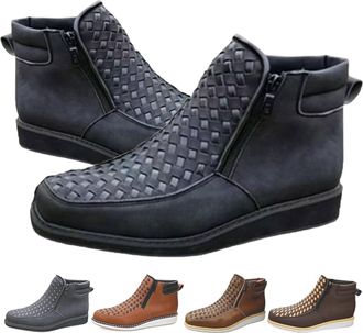 Generic Zenfaze Handcrafted Western Cowboy Boots, Mens Square Toe Leather Hand-woven Cowboy Petatillo Boot (Black,10.5)