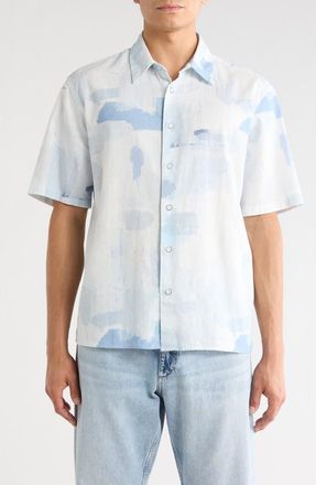 Rag & Bone Danny Short Sleeve Linen & Cotton Button-Up Shirt in Blue Multi at Nordstrom Rack, Size Xx-Large