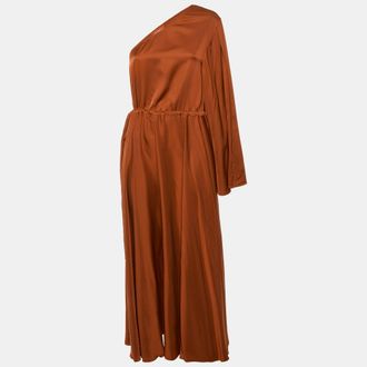 Solace London Brown Sateen One Shoulder Maxi Dress