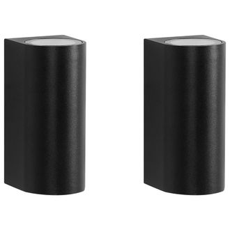 Beliani Conjunto De 2 L&aacute;mparas Led Para Pared De Exterior 21 Cm De Metal Aluminio Moderno Negro Lazaro